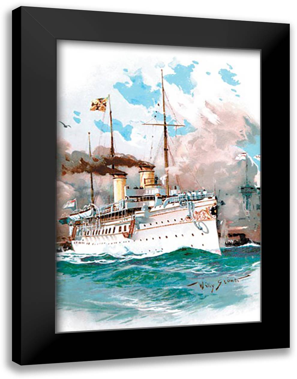 U.S. Navy: Mighty 16x22 Black Modern Wood Framed Art Print Poster by Stower, Willy