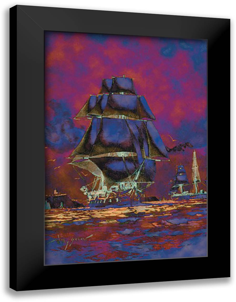 U.S. Navy: Night Falls 16x22 Black Modern Wood Framed Art Print Poster by Stower, Willy