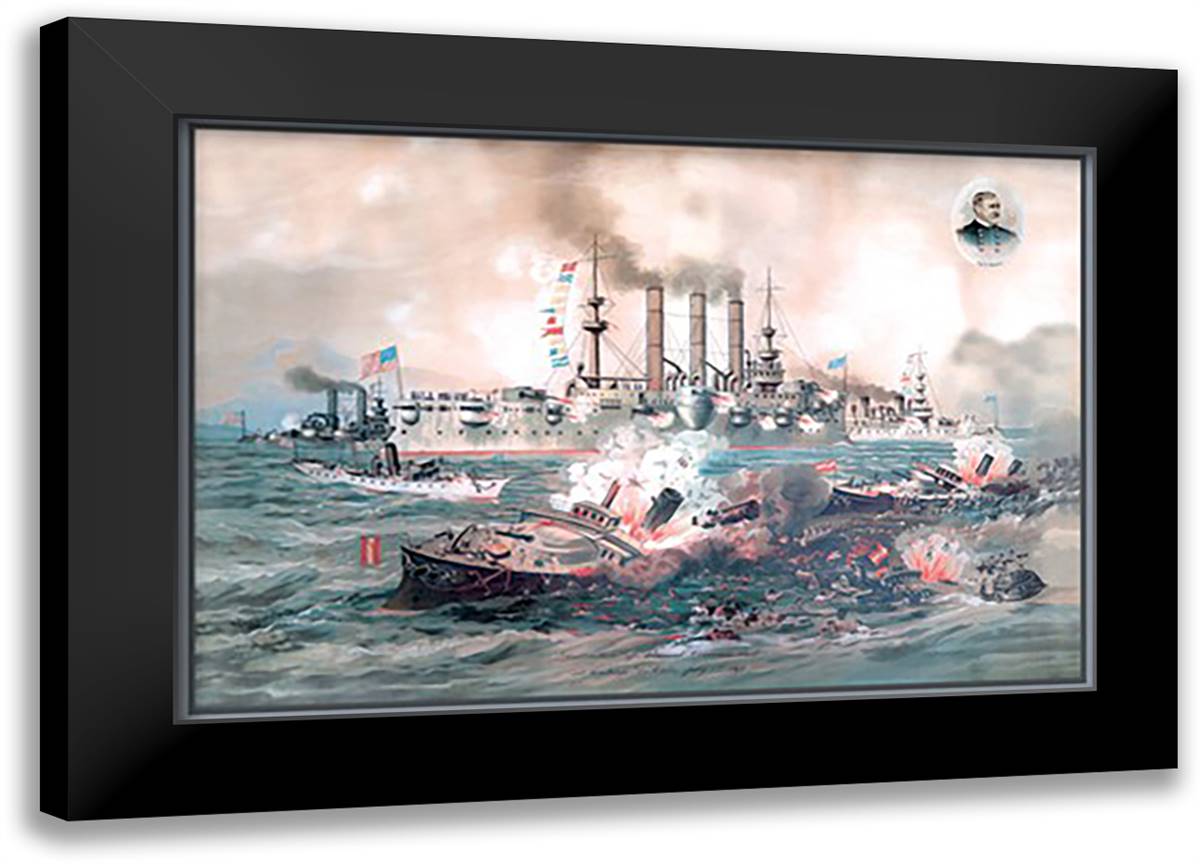 Naval Battle, Santiago 22x16 Black Modern Wood Framed Art Print Poster by Plank, Werner