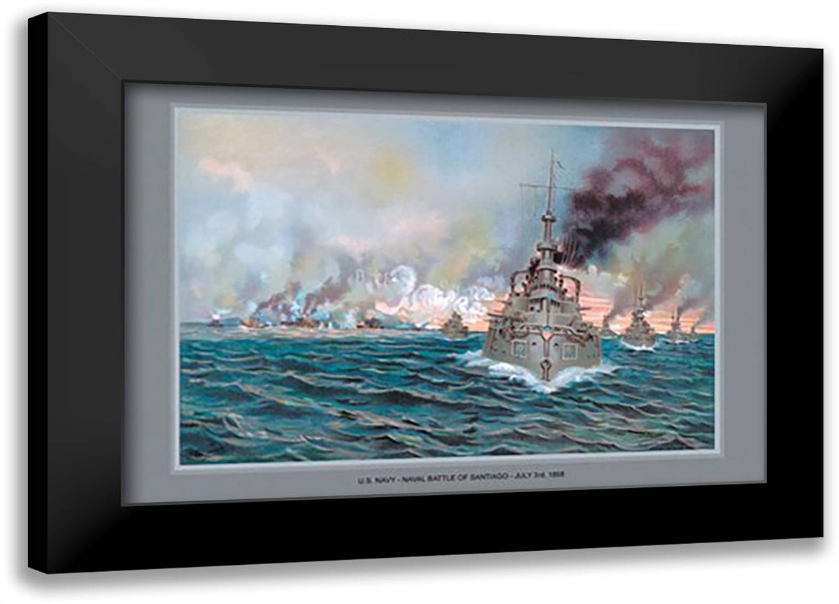 Naval Battle of Santiago 22x16 Black Modern Wood Framed Art Print Poster by Plank, Werner