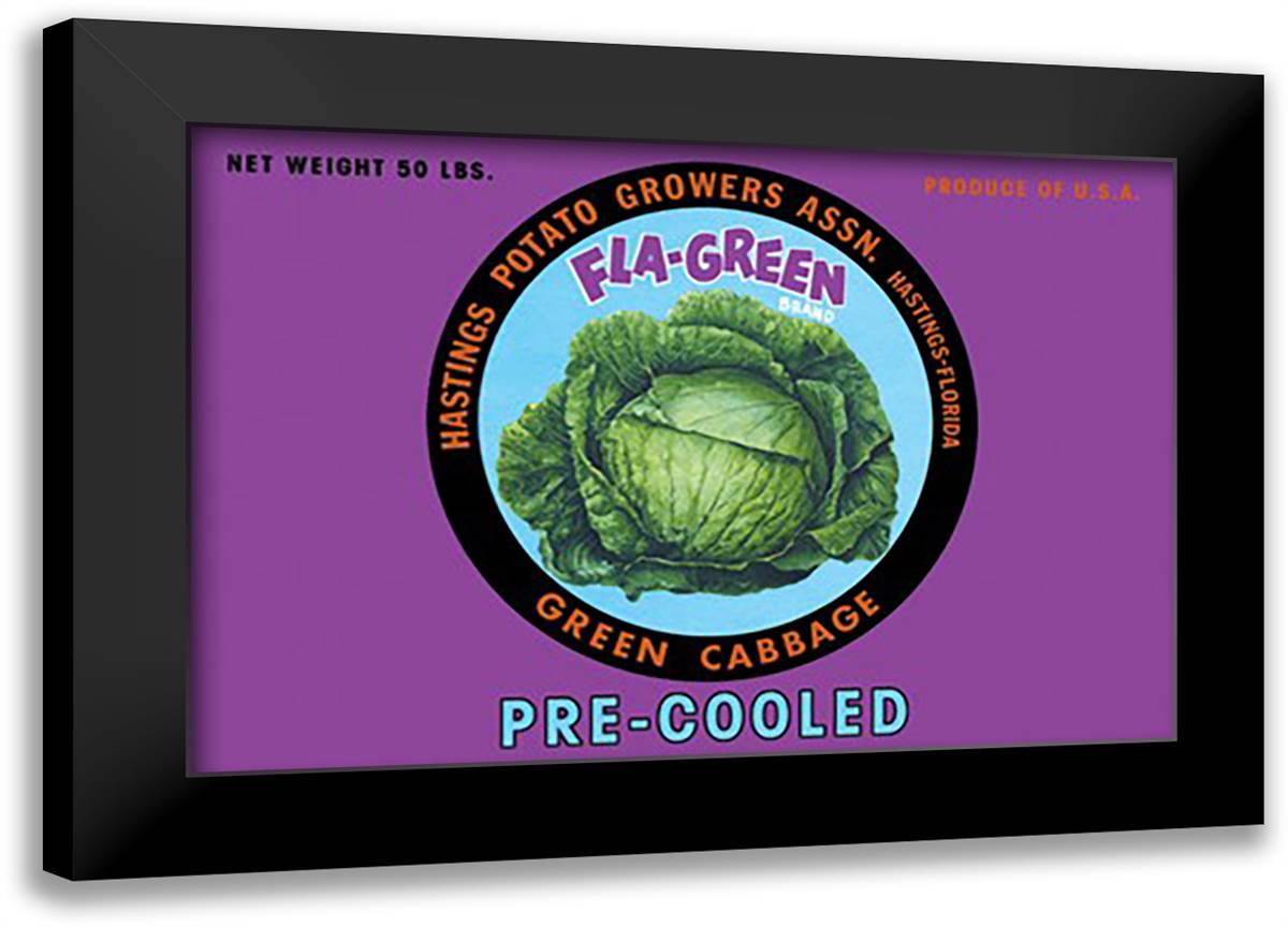 Green Cabbage 22x16 Black Modern Wood Framed Art Print Poster
