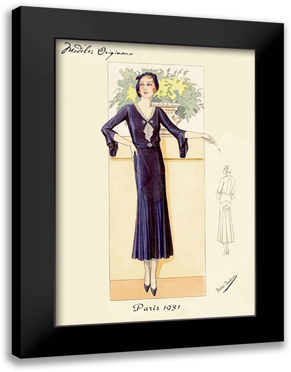 Daytime Dress in Navy 16x22 Black Modern Wood Framed Art Print Poster by Bachrvitz, Atelier