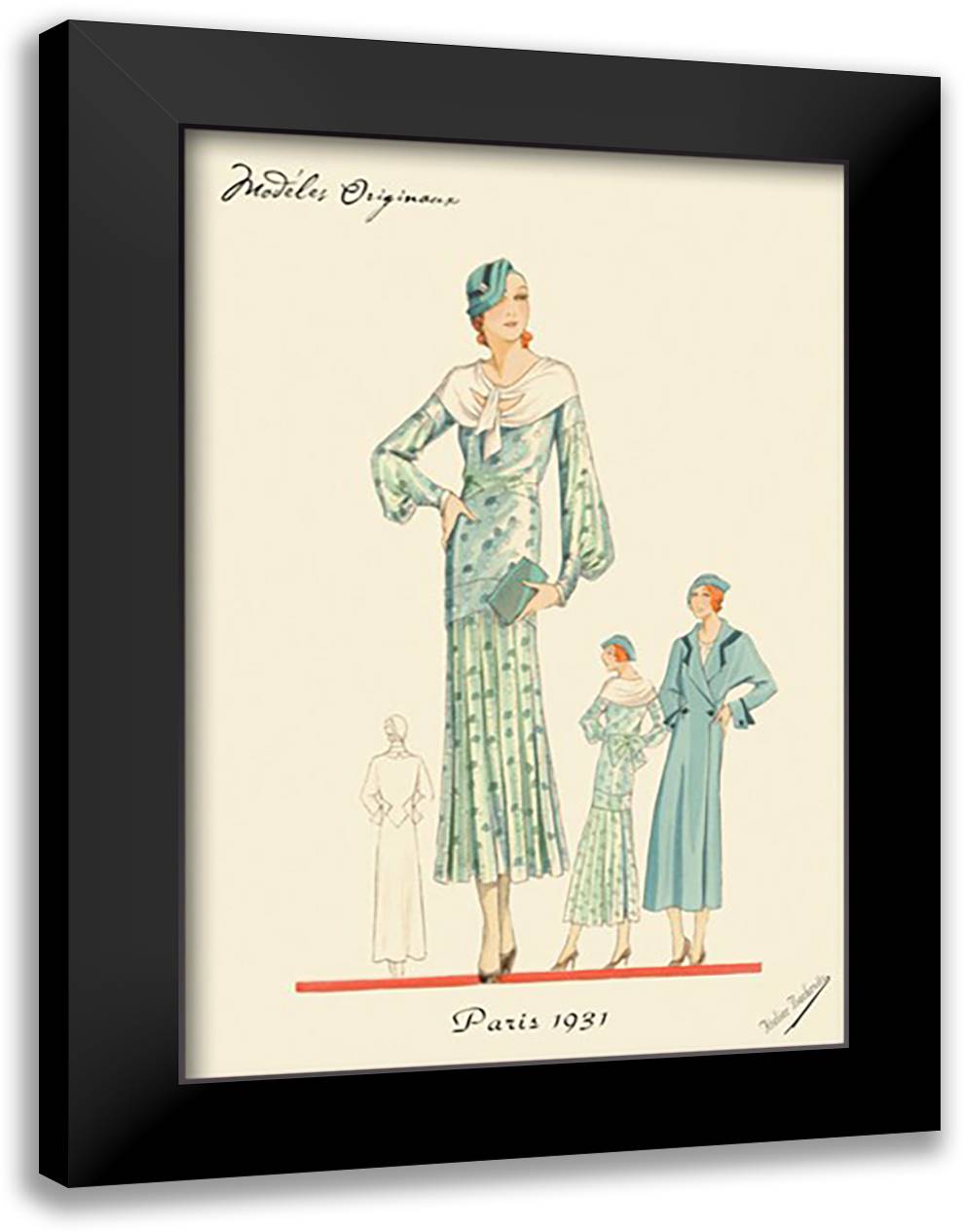 Daytime Dress in Fern with Overcoat 16x22 Black Modern Wood Framed Art Print Poster by Bachrvitz, Atelier