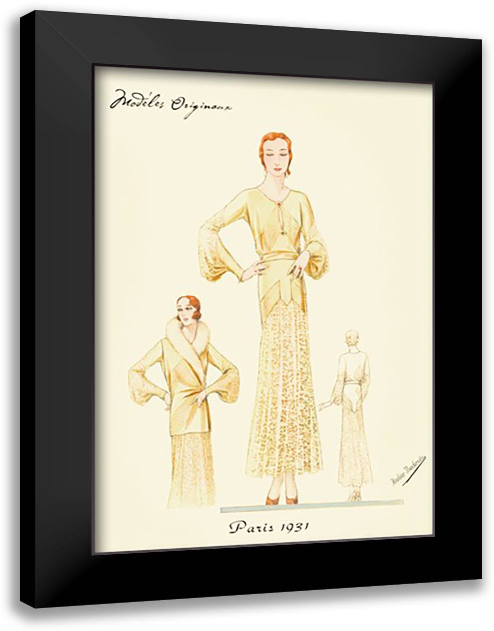 Winter Dress and Overcoat in Yellow 16x22 Black Modern Wood Framed Art Print Poster by Bachrvitz, Atelier