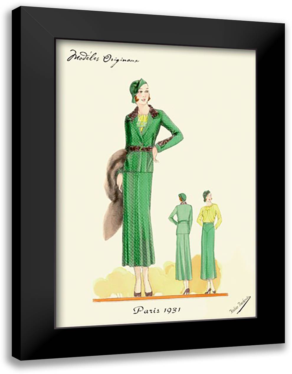 Sophisticated Green Suit with Stole 16x22 Black Modern Wood Framed Art Print Poster by Bachrvitz, Atelier