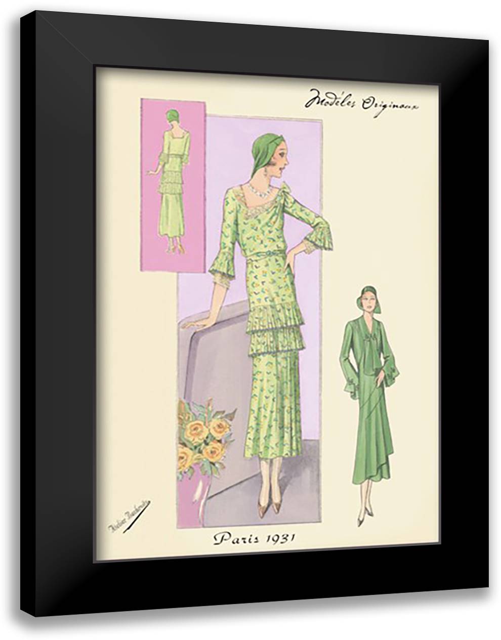 Green Daytime Fashions 16x22 Black Modern Wood Framed Art Print Poster by Bachrvitz, Atelier