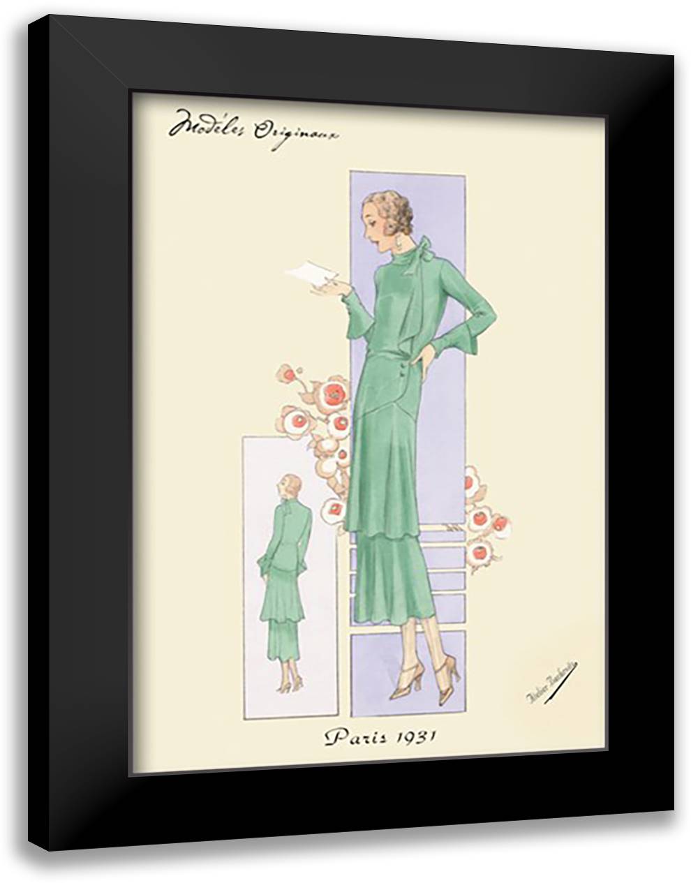 Emerald Dress for a Sunday Brunch 16x22 Black Modern Wood Framed Art Print Poster by Bachrvitz, Atelier