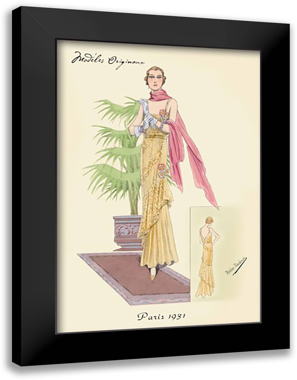 Summer Dress with Pink Wrap 16x22 Black Modern Wood Framed Art Print Poster by Bachrvitz, Atelier