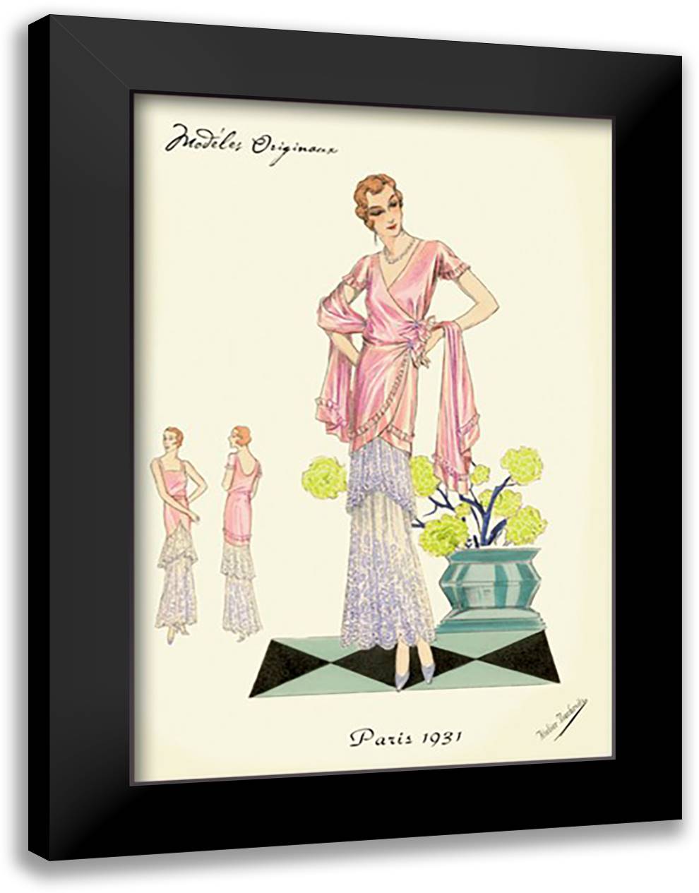 Party Dress in Pink and Blue 16x22 Black Modern Wood Framed Art Print Poster by Bachrvitz, Atelier
