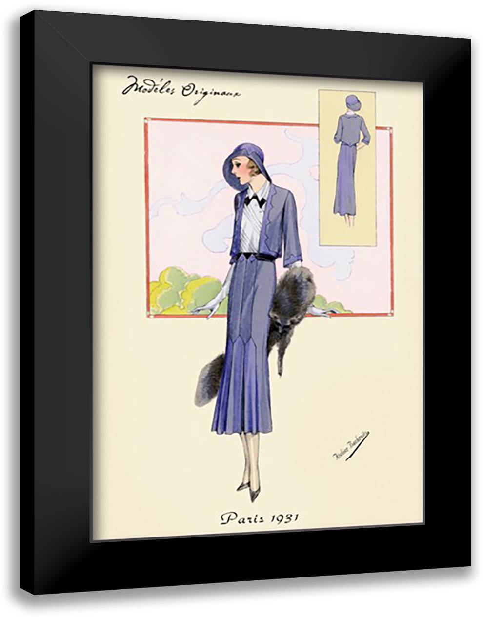 Stylish Blue Suit with Stole 16x22 Black Modern Wood Framed Art Print Poster by Bachrvitz, Atelier