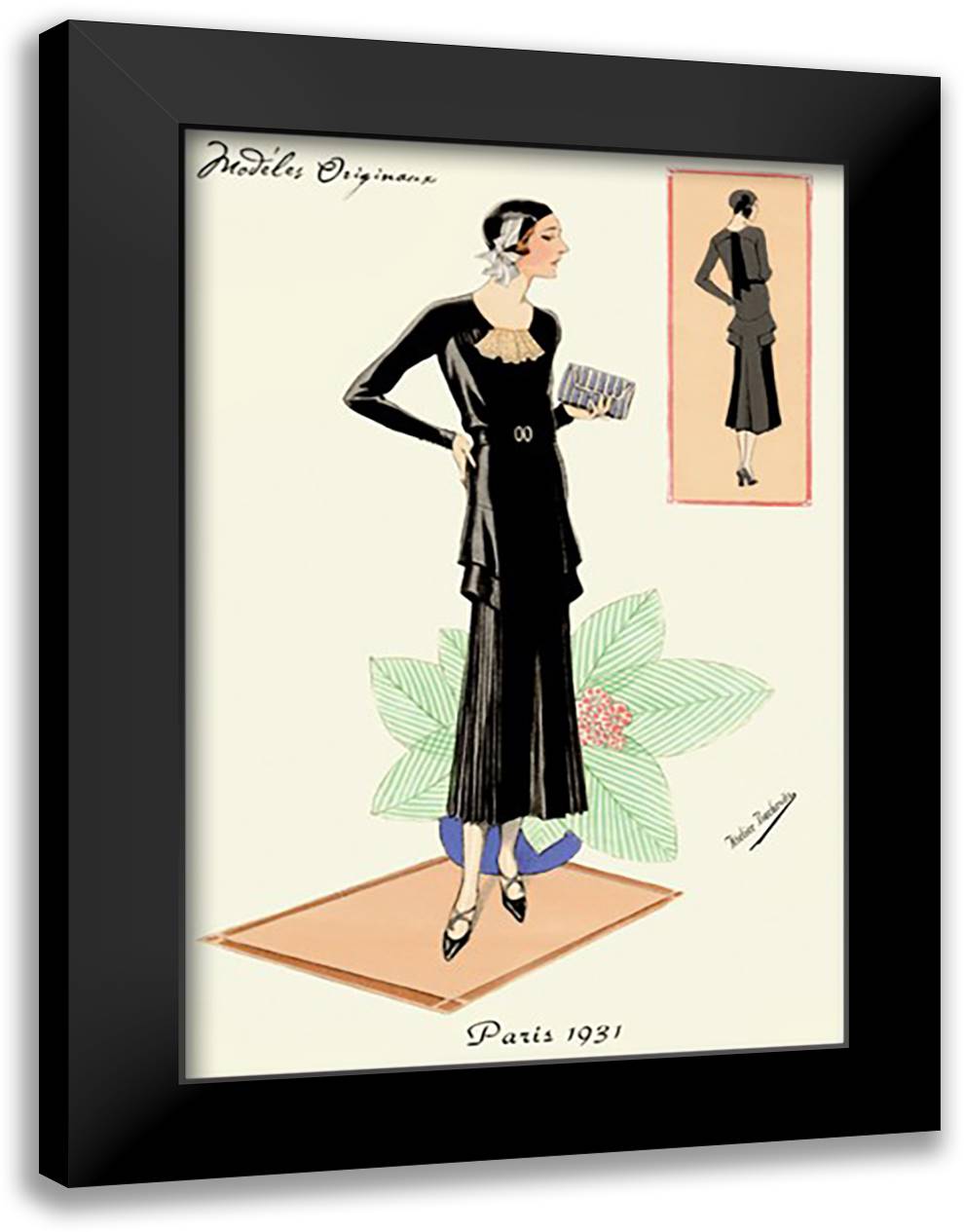 Modeles Originaur: Layered Black Dress 16x22 Black Modern Wood Framed Art Print Poster by Bachrvitz, Atelier