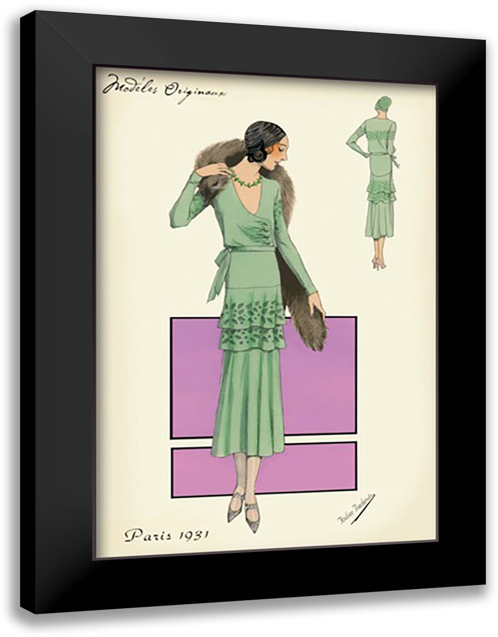 Modeles Originaur: In Green 16x22 Black Modern Wood Framed Art Print Poster by Bachrvitz, Atelier