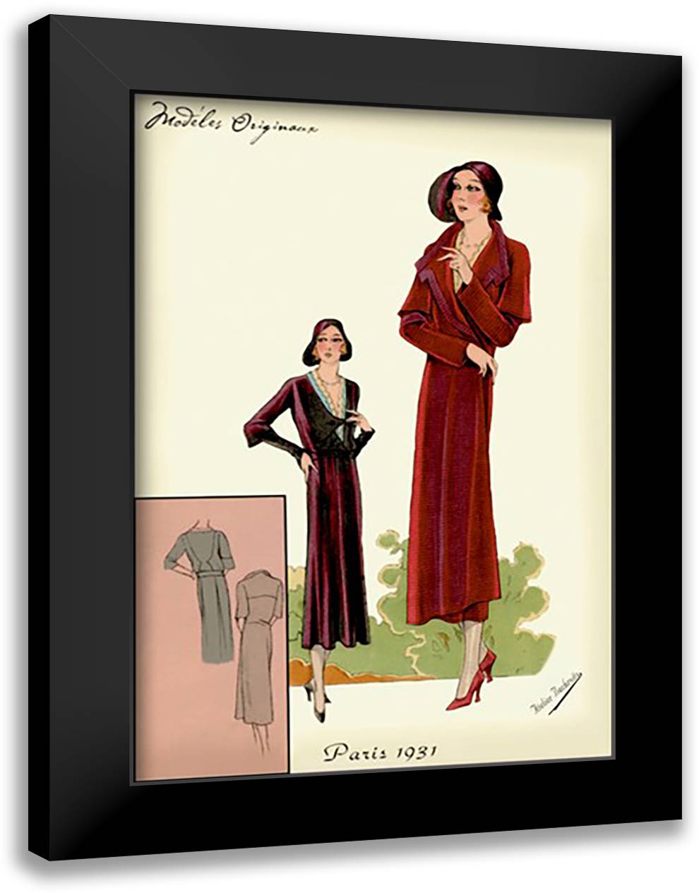 Modeles Originaur: Burgundy Chic 16x22 Black Modern Wood Framed Art Print Poster by Bachrvitz, Atelier