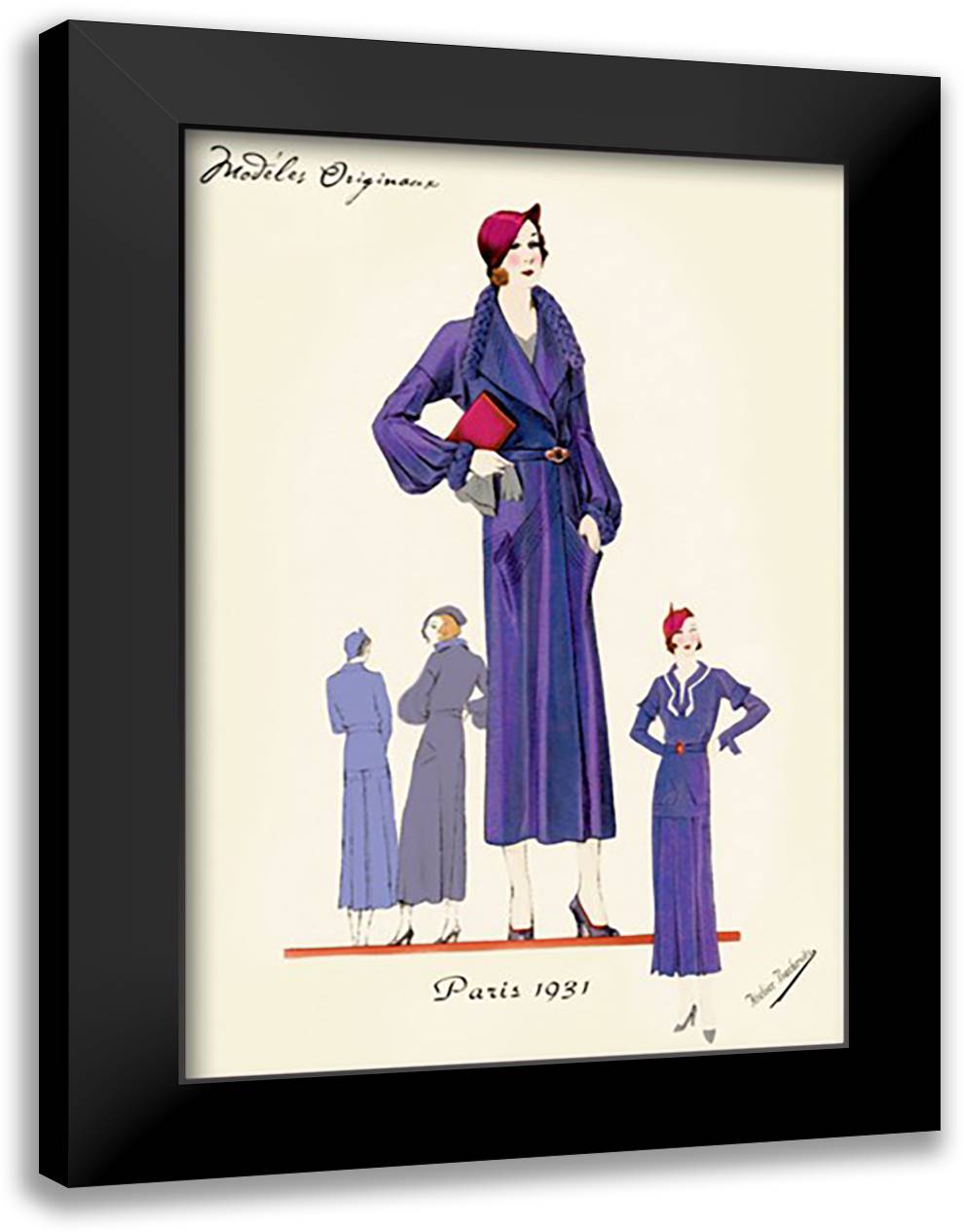 Modeles Originaur: A Blue Overcoat 16x22 Black Modern Wood Framed Art Print Poster by Bachrvitz, Atelier