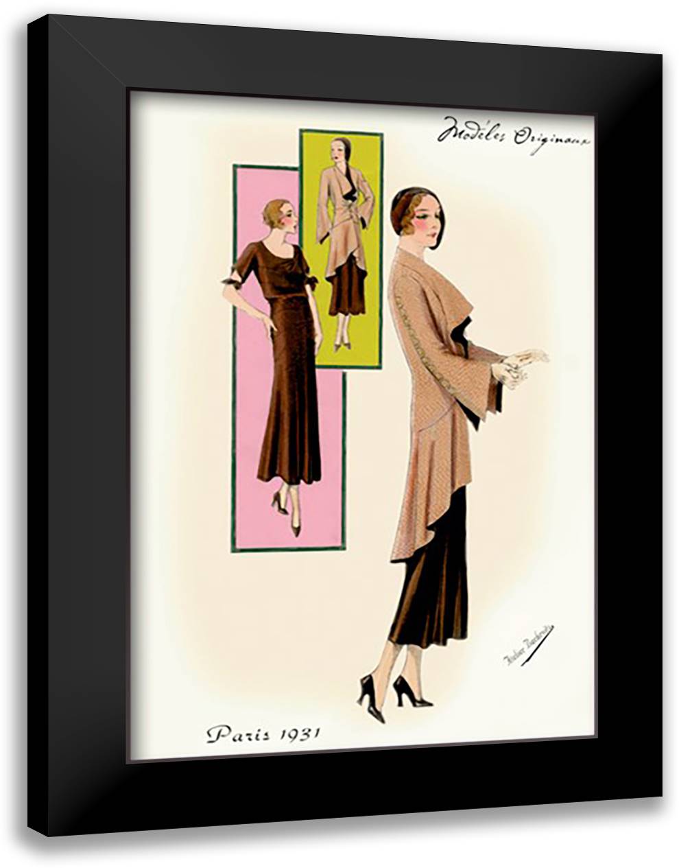 Modeles Originaur: Eveningwear 16x22 Black Modern Wood Framed Art Print Poster by Bachrvitz, Atelier