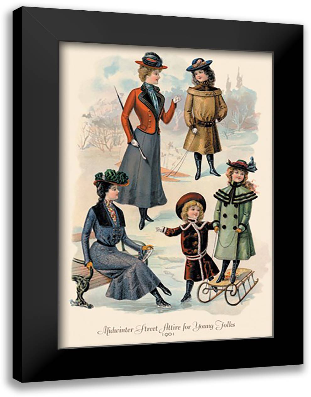 Midwinter Street Attire for Young Folks 16x22 Black Modern Wood Framed Art Print Poster