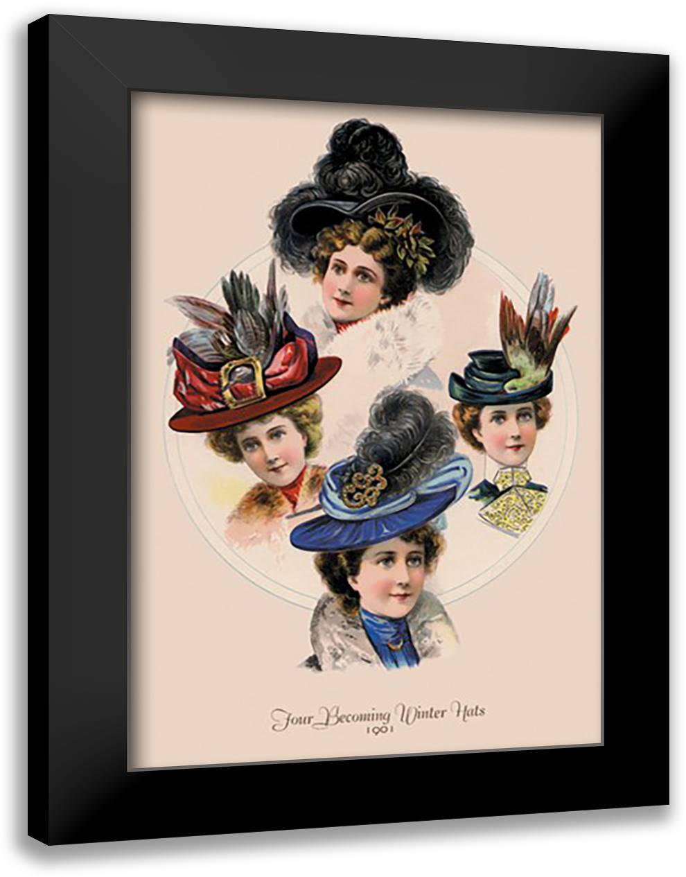 Four Becoming Winter Hats 16x22 Black Modern Wood Framed Art Print Poster