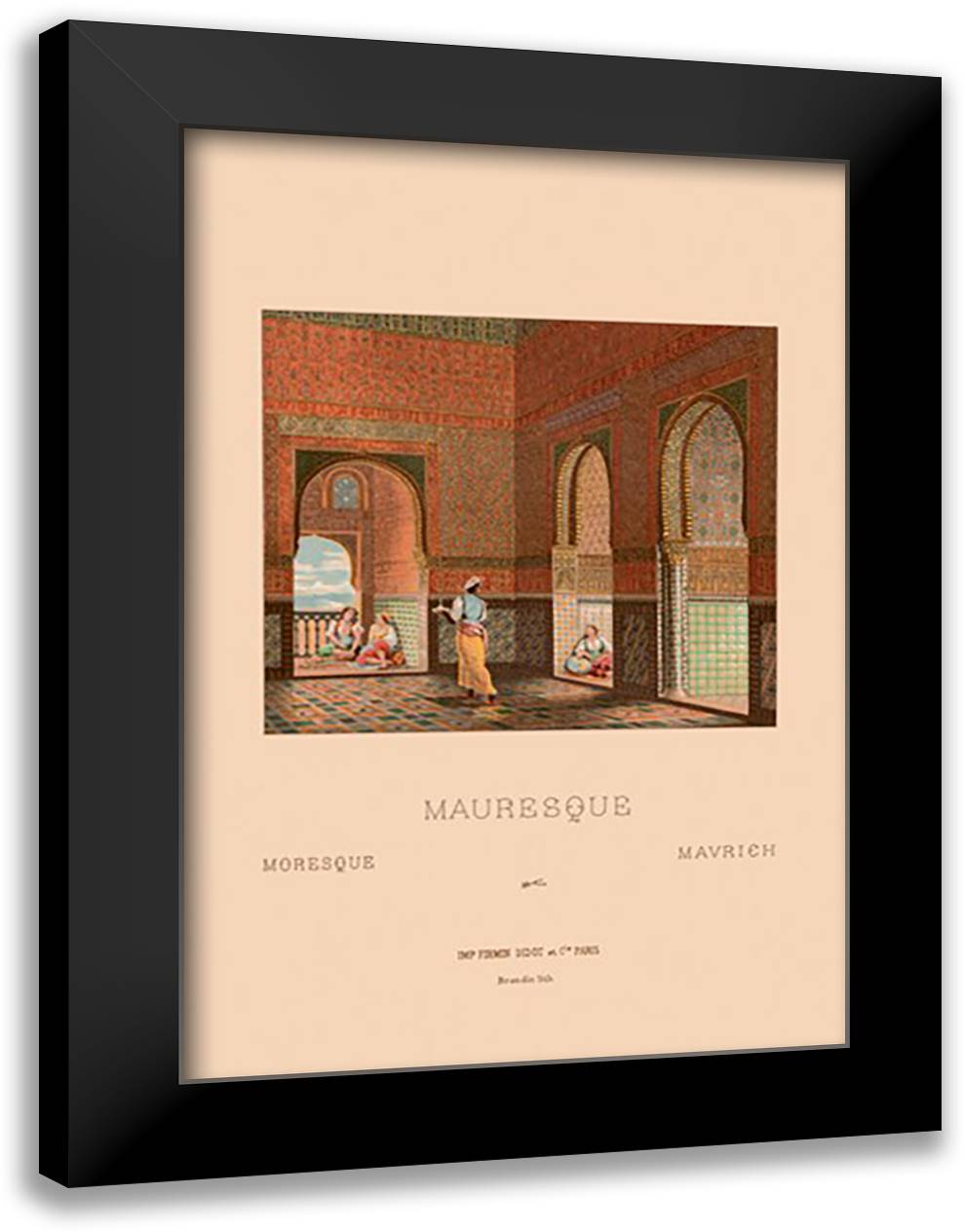 Mauresque Interior 16x22 Black Modern Wood Framed Art Print Poster by Racinet, Auguste