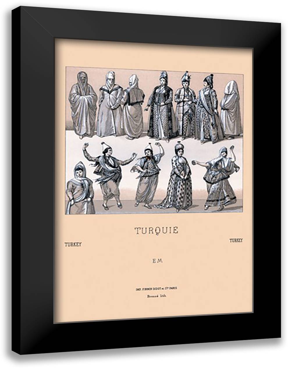Feminine Turkish Dress 16x22 Black Modern Wood Framed Art Print Poster by Racinet, Auguste