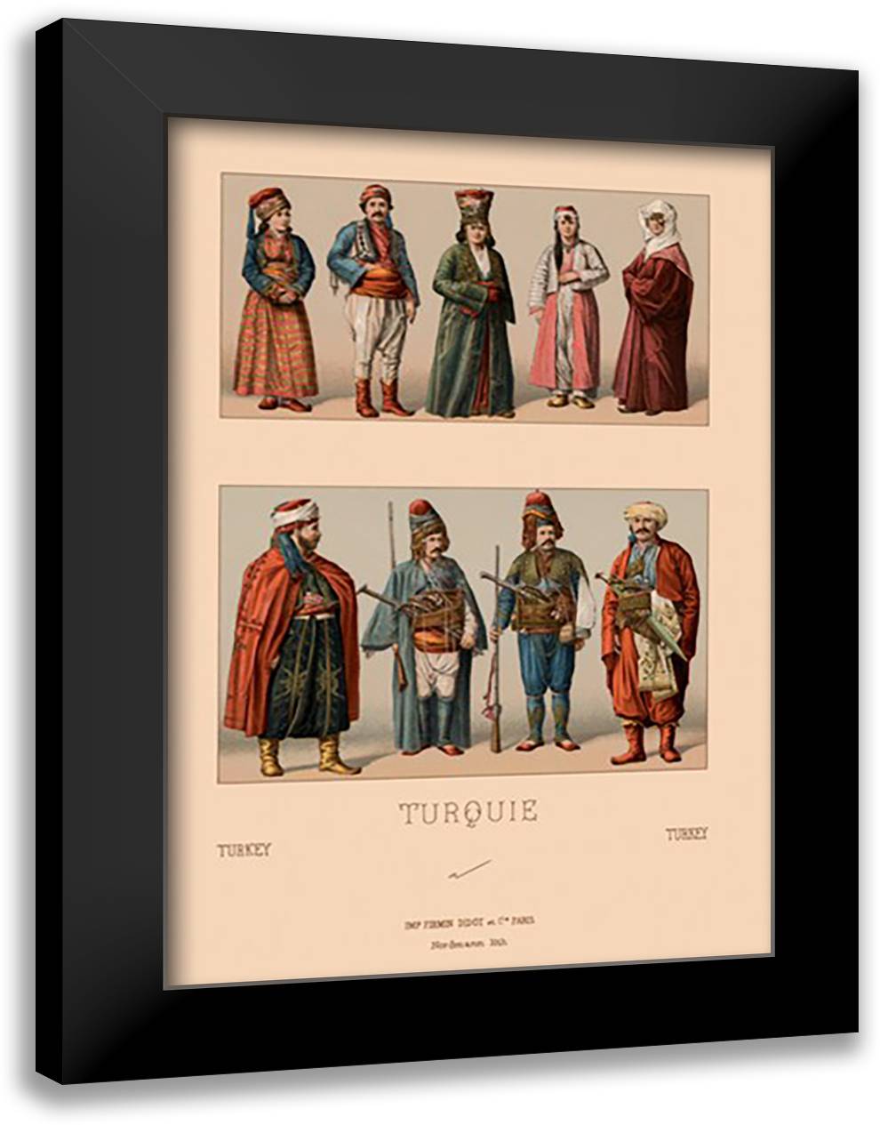 Variety of Turkish Costumes #1 16x22 Black Modern Wood Framed Art Print Poster by Racinet, Auguste