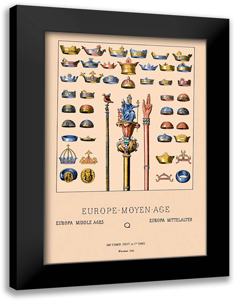 Royal Items of the Middle Ages 16x22 Black Modern Wood Framed Art Print Poster by Racinet, Auguste
