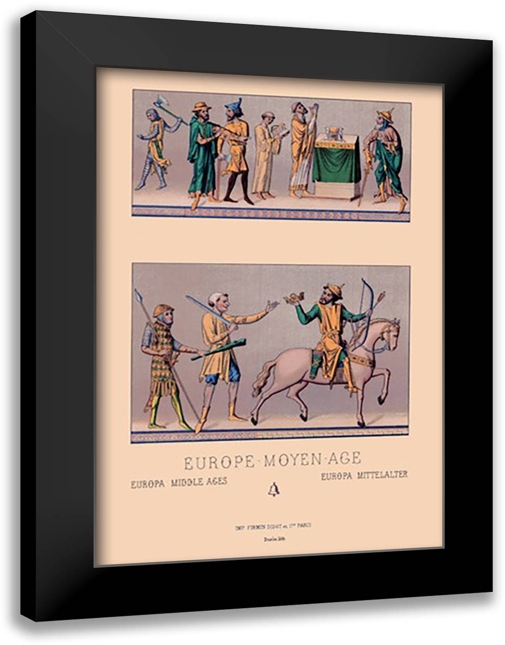 Traditional Dress of Medieval Europe 16x22 Black Modern Wood Framed Art Print Poster by Racinet, Auguste