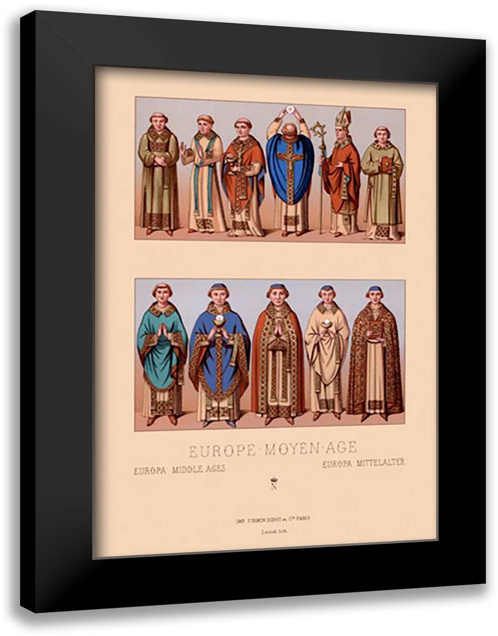 Medieval Clergymen #1 16x22 Black Modern Wood Framed Art Print Poster by Racinet, Auguste