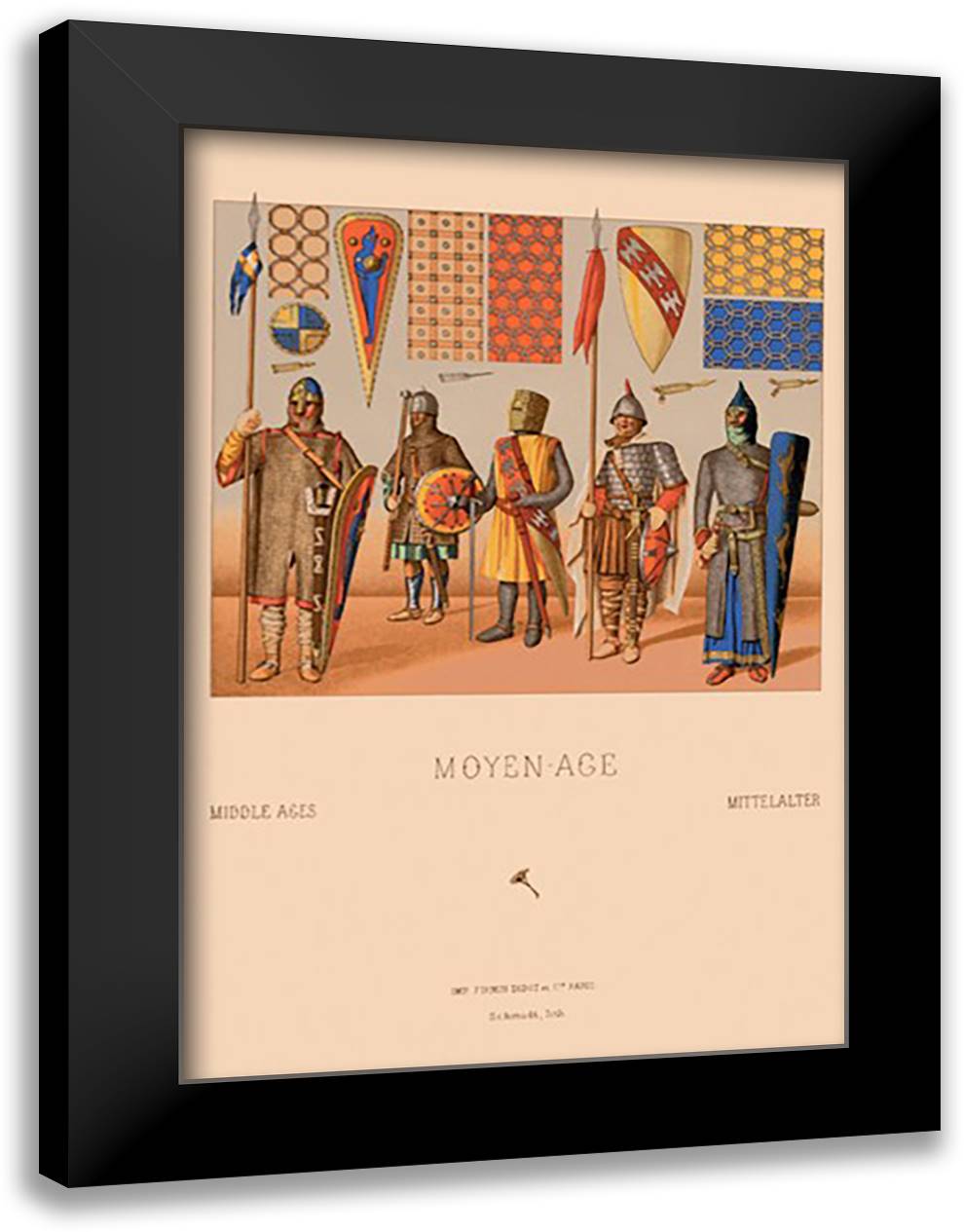 Medieval War Gear 16x22 Black Modern Wood Framed Art Print Poster by Racinet, Auguste