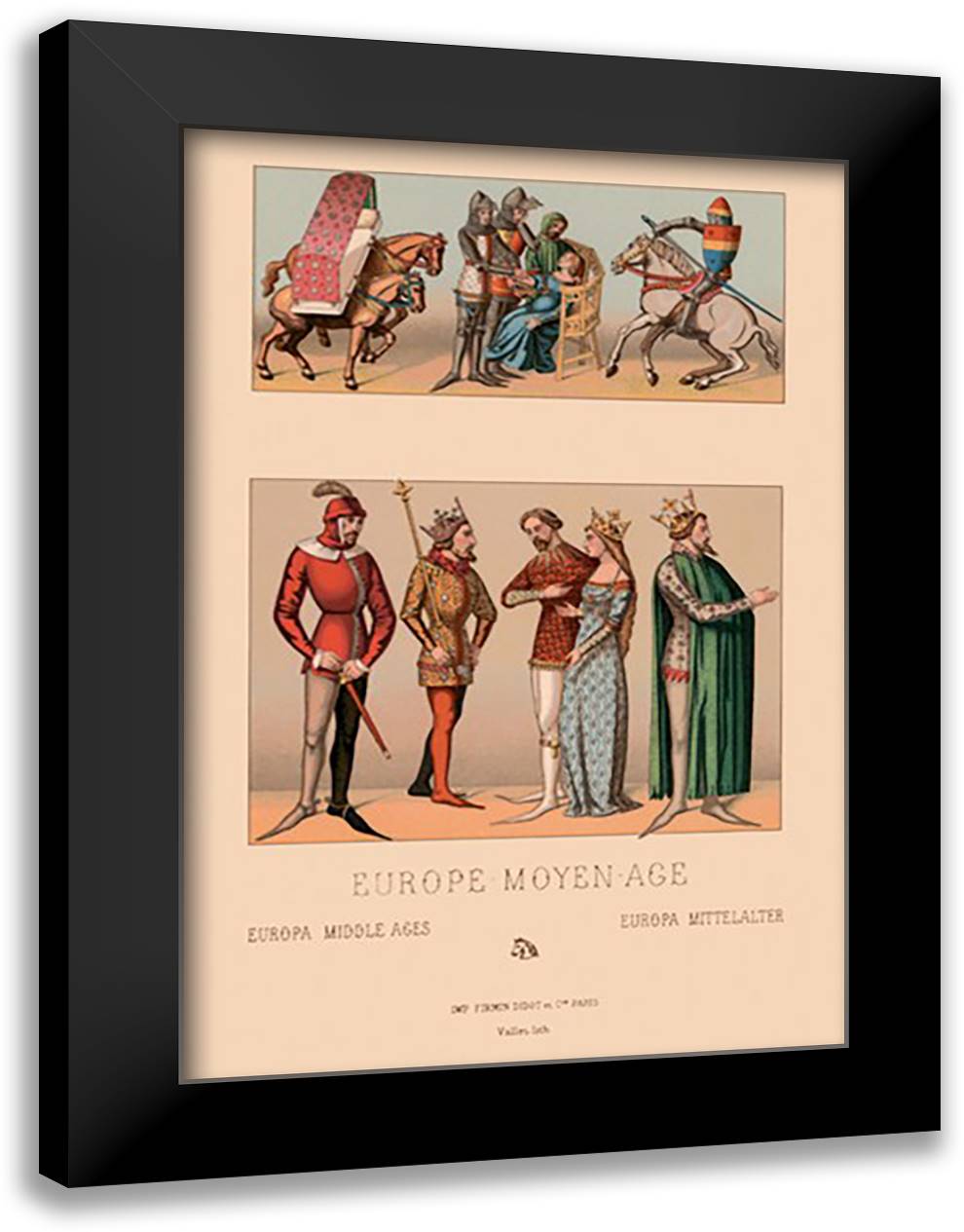 Royalty of Medieval Europe 16x22 Black Modern Wood Framed Art Print Poster by Racinet, Auguste