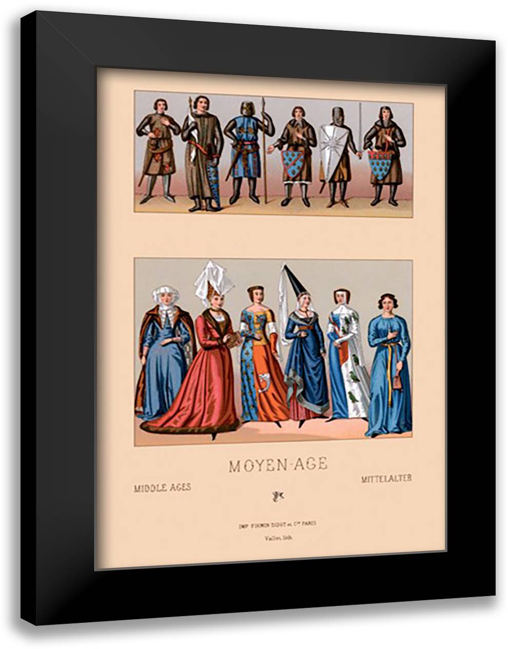 Knights and Maidens of the Middle Ages 16x22 Black Modern Wood Framed Art Print Poster by Racinet, Auguste