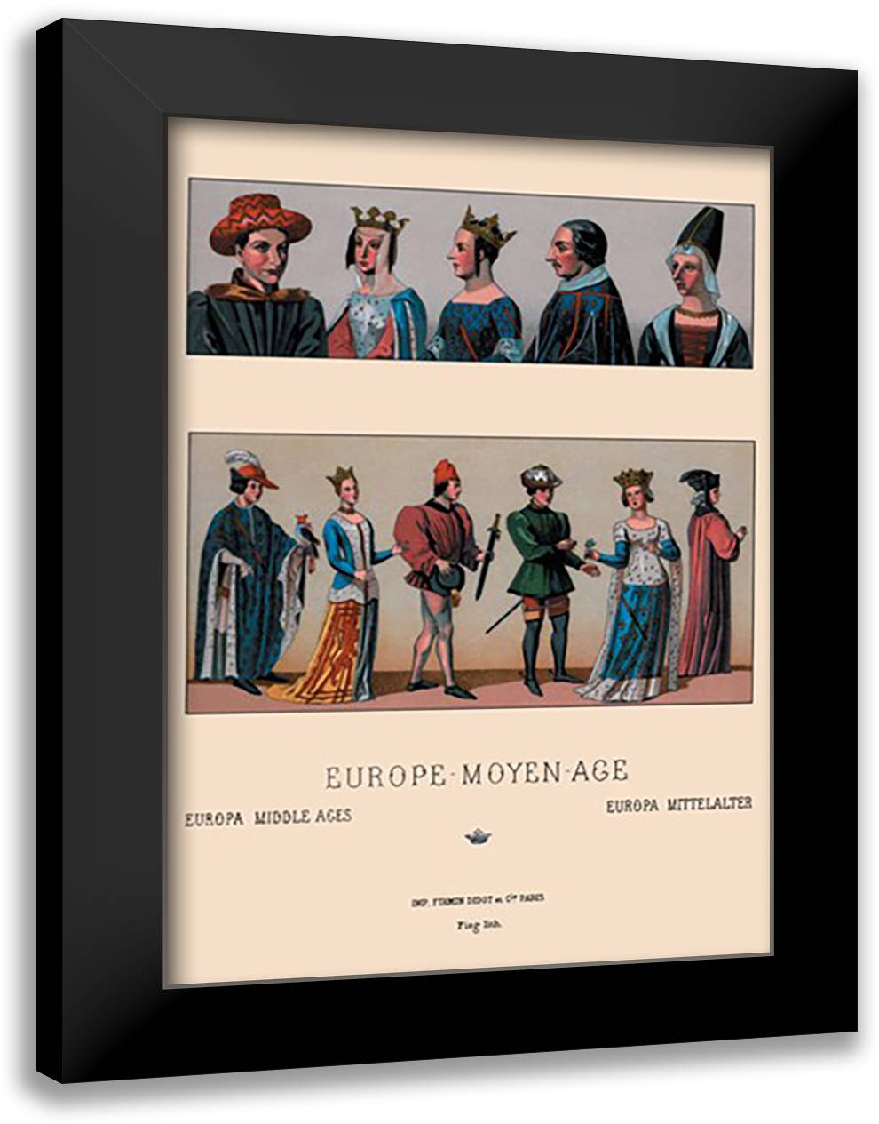 Civil Costumes of the French Nobility, 1364-1461 #1 16x22 Black Modern Wood Framed Art Print Poster by Racinet, Auguste