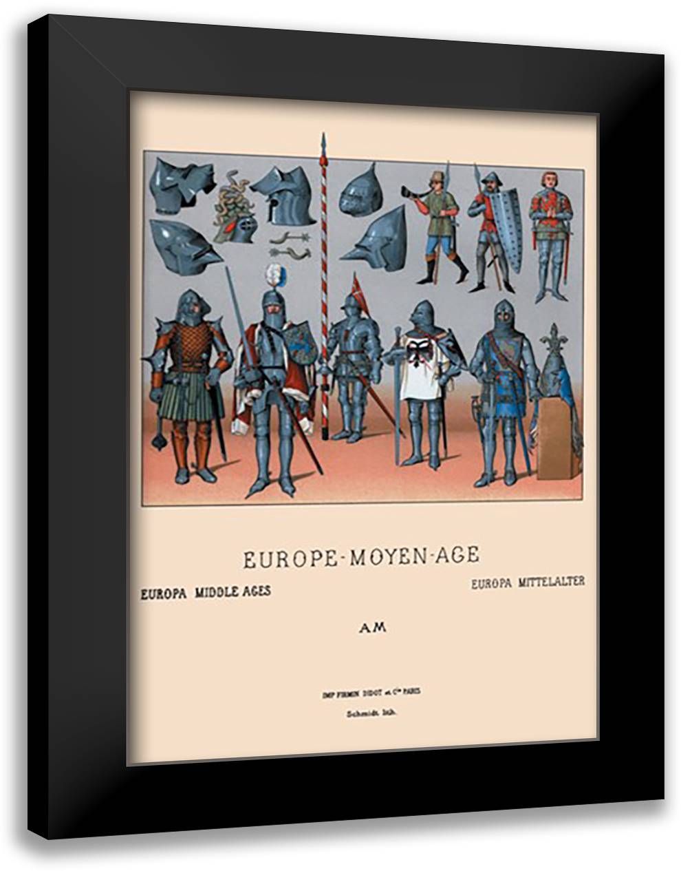 Assortment of Medieval Armor, c.1350-1460 16x22 Black Modern Wood Framed Art Print Poster by Racinet, Auguste