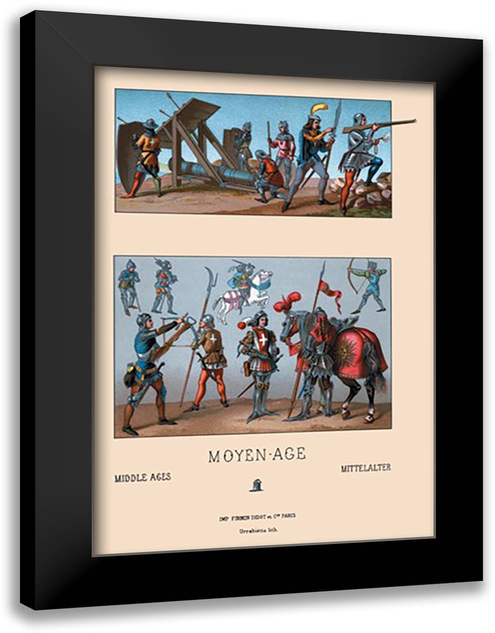Arms and Artillery of Fifteenth Century France 16x22 Black Modern Wood Framed Art Print Poster by Racinet, Auguste