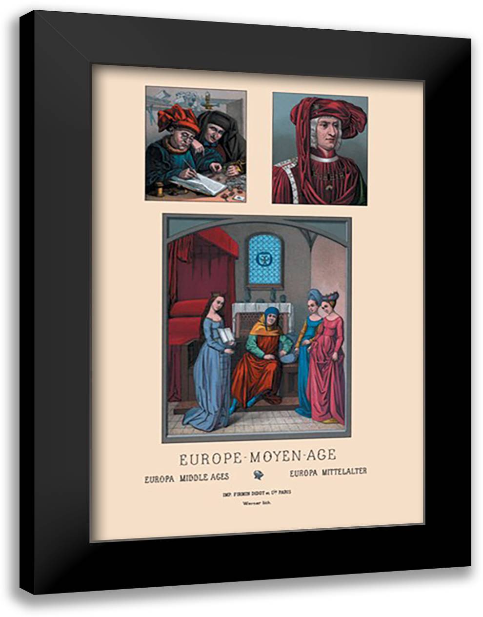 Europe - Fifteenth Century Civil Costumes 16x22 Black Modern Wood Framed Art Print Poster by Racinet, Auguste