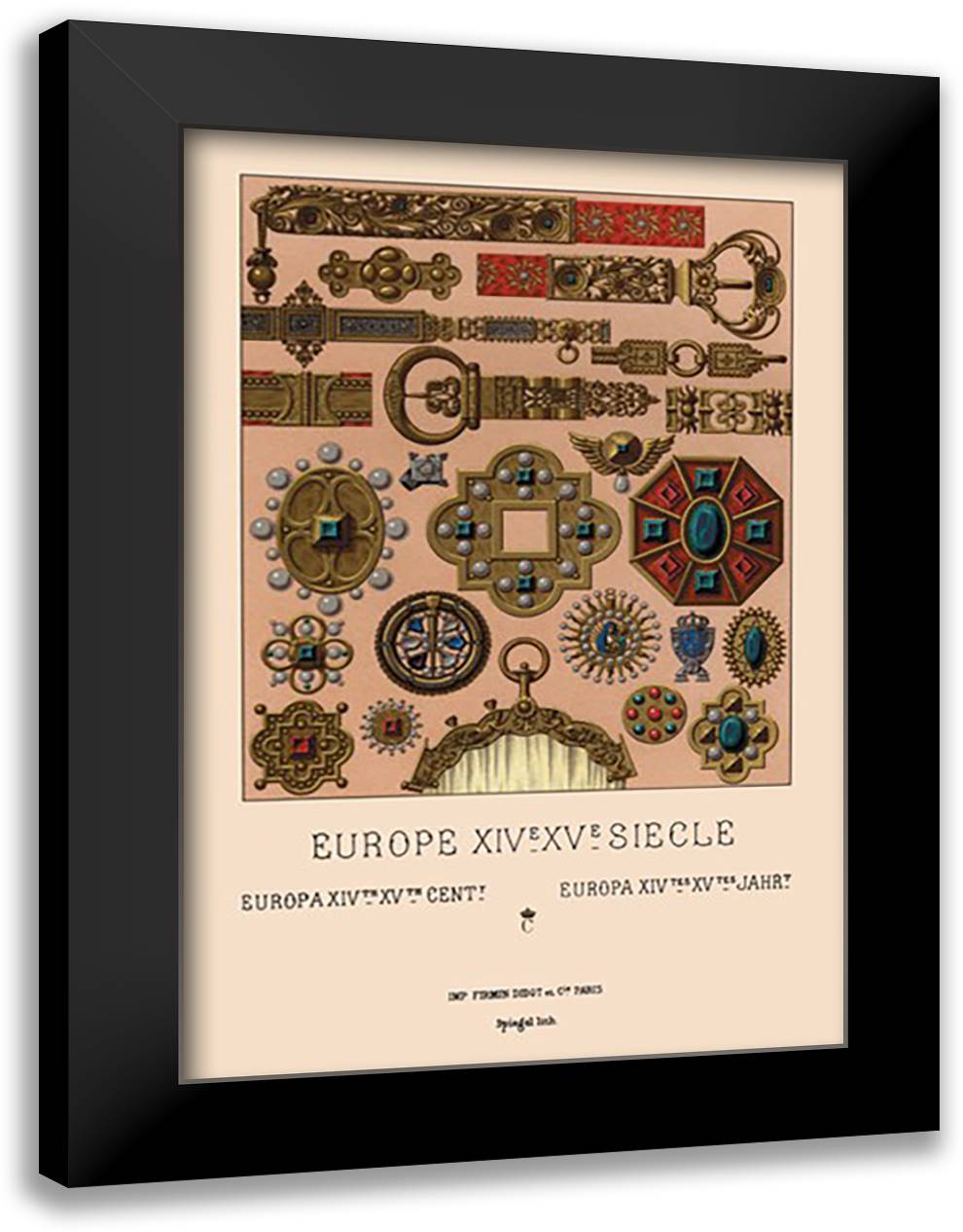 Metalwork of the Fourteenth and Fifteenth Centuries 16x22 Black Modern Wood Framed Art Print Poster by Racinet, Auguste