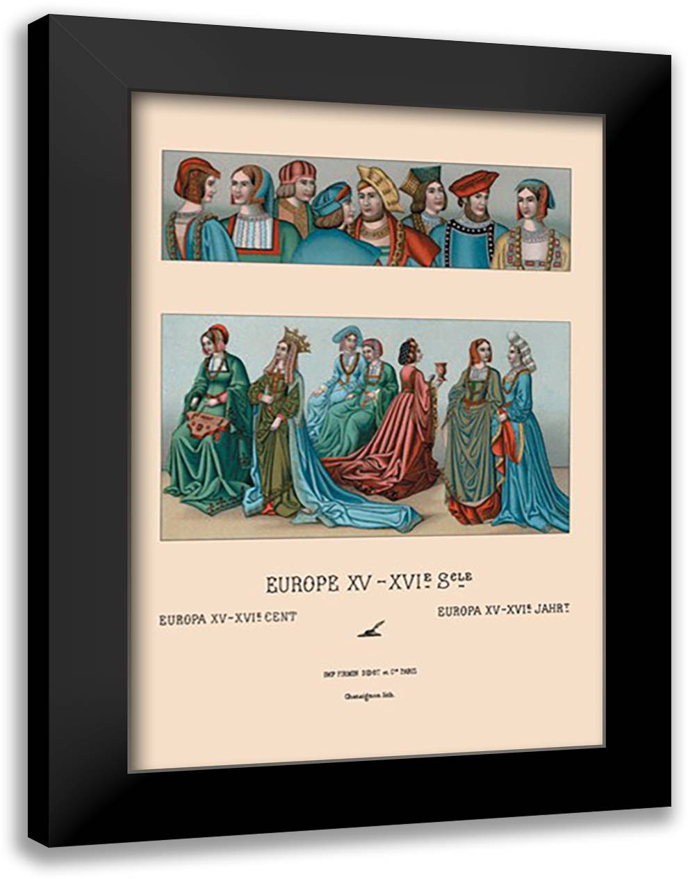Variety of Fifteenth Century French Costumes 16x22 Black Modern Wood Framed Art Print Poster by Racinet, Auguste
