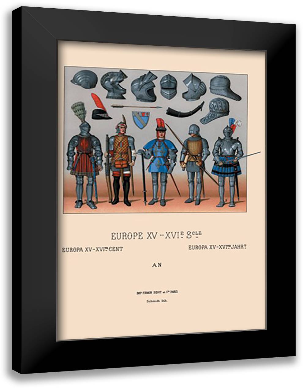 European Armor of the Fifteenth and Sixteenth Centuries 16x22 Black Modern Wood Framed Art Print Poster by Racinet, Auguste