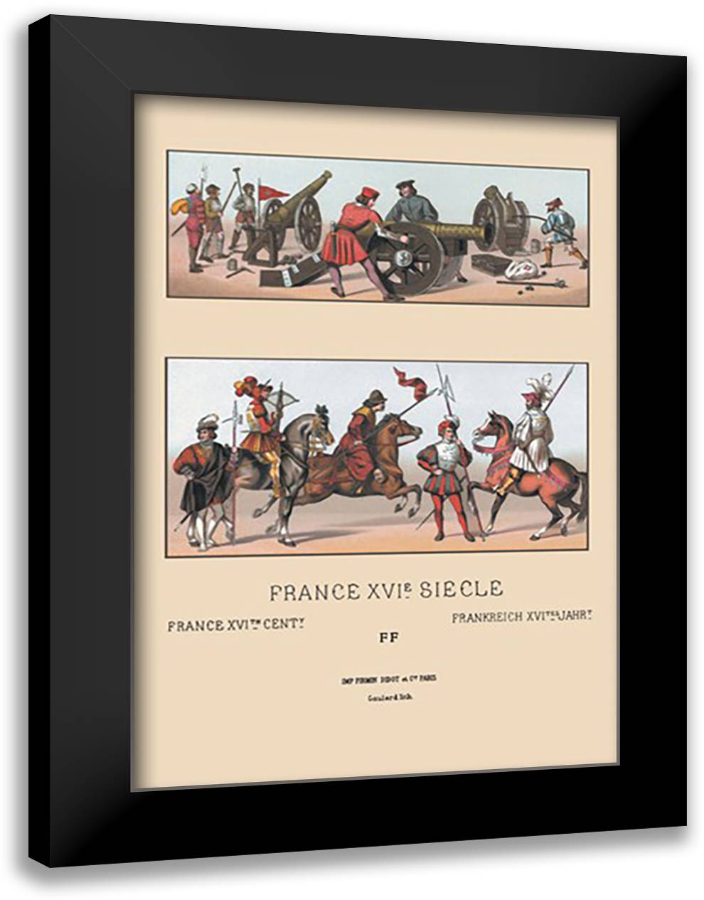 Military Costumes of Sixteenth Century France 16x22 Black Modern Wood Framed Art Print Poster by Racinet, Auguste