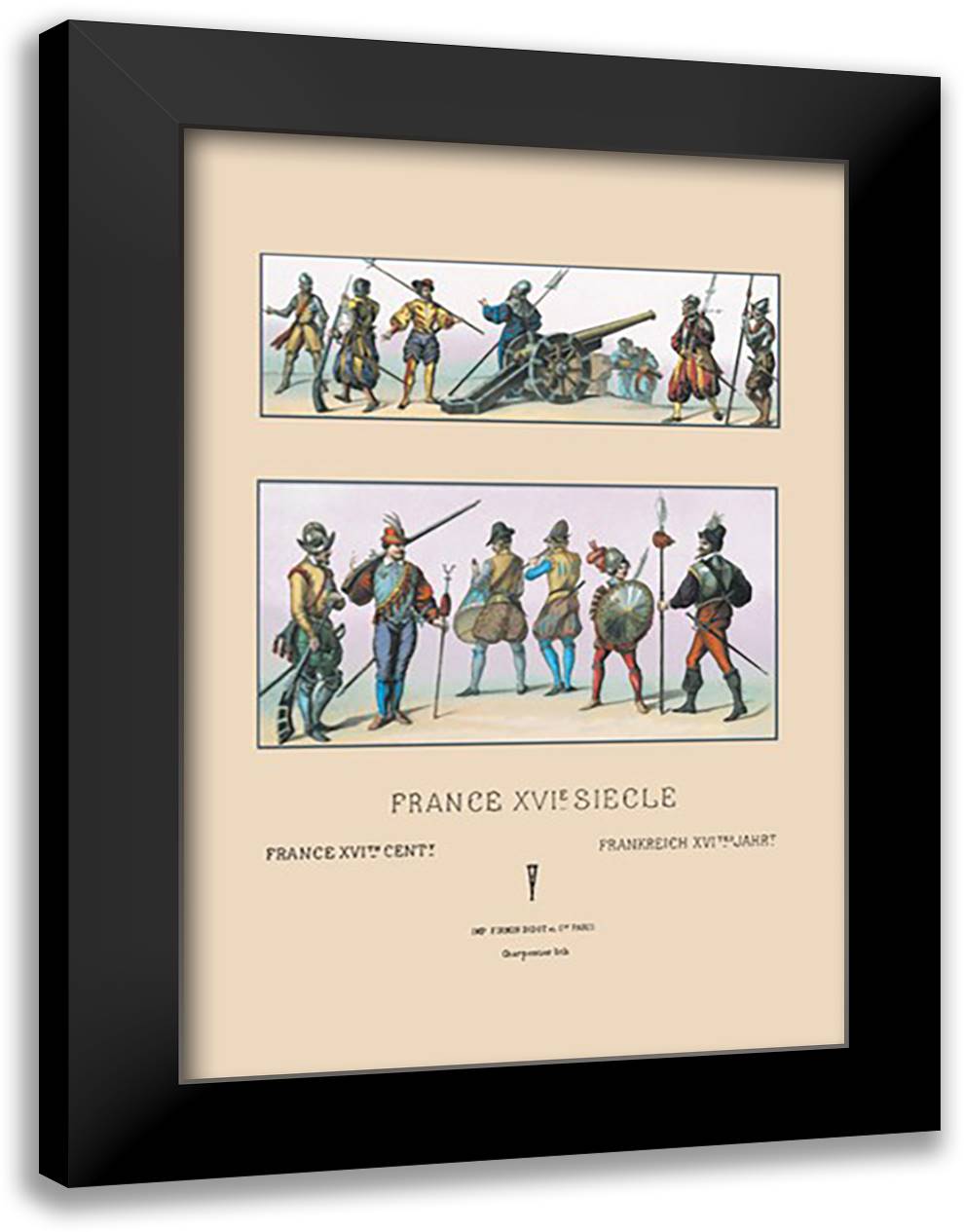 French Military Costumes, 1559-1572 16x22 Black Modern Wood Framed Art Print Poster by Racinet, Auguste