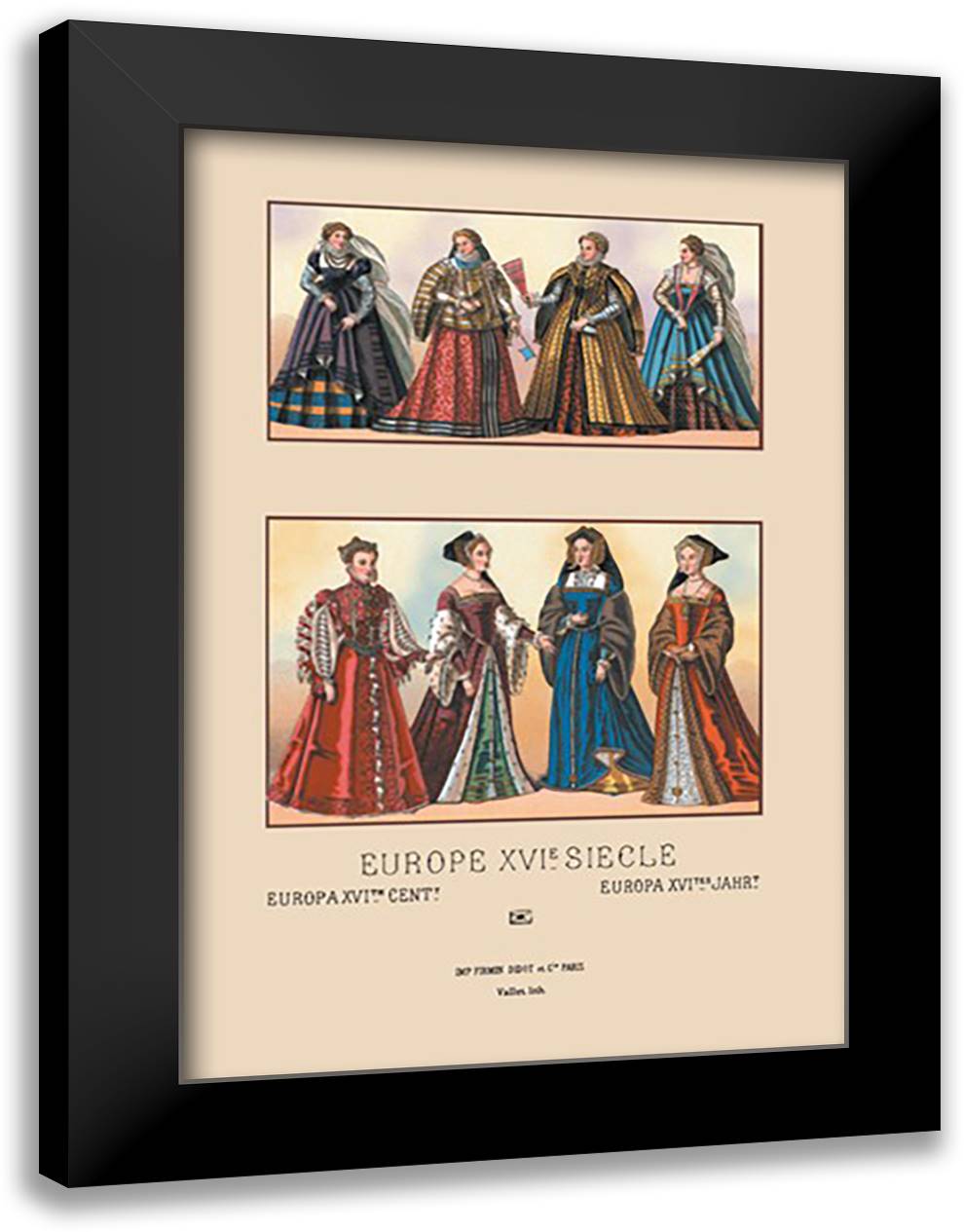 European Noblewomen of the Sixteenth Century 16x22 Black Modern Wood Framed Art Print Poster by Racinet, Auguste