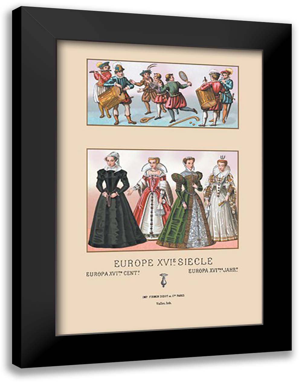Assorted Fashions of Sixteenth Century French Noblewomen 16x22 Black Modern Wood Framed Art Print Poster by Racinet, Auguste
