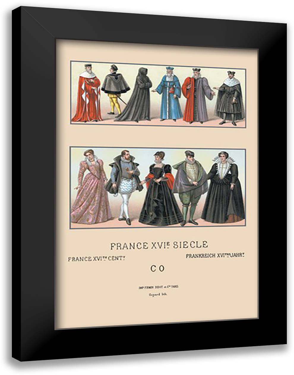 Officials and Aristocrats of Sixteenth Century France 16x22 Black Modern Wood Framed Art Print Poster by Racinet, Auguste
