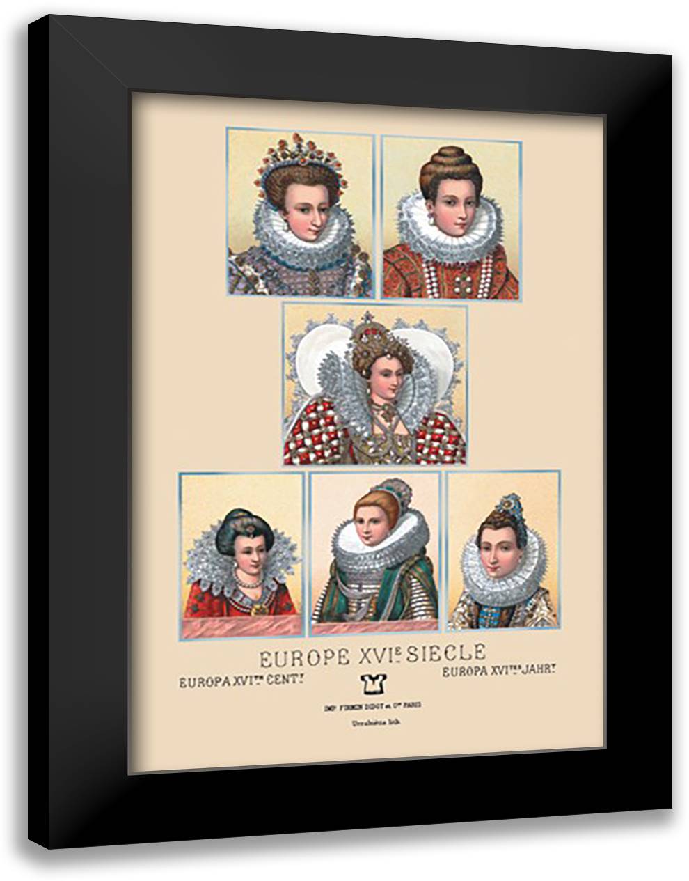 Feminine Fashions of the European Aristocracy, Sixteenth Century #2 16x22 Black Modern Wood Framed Art Print Poster by Racinet, Auguste