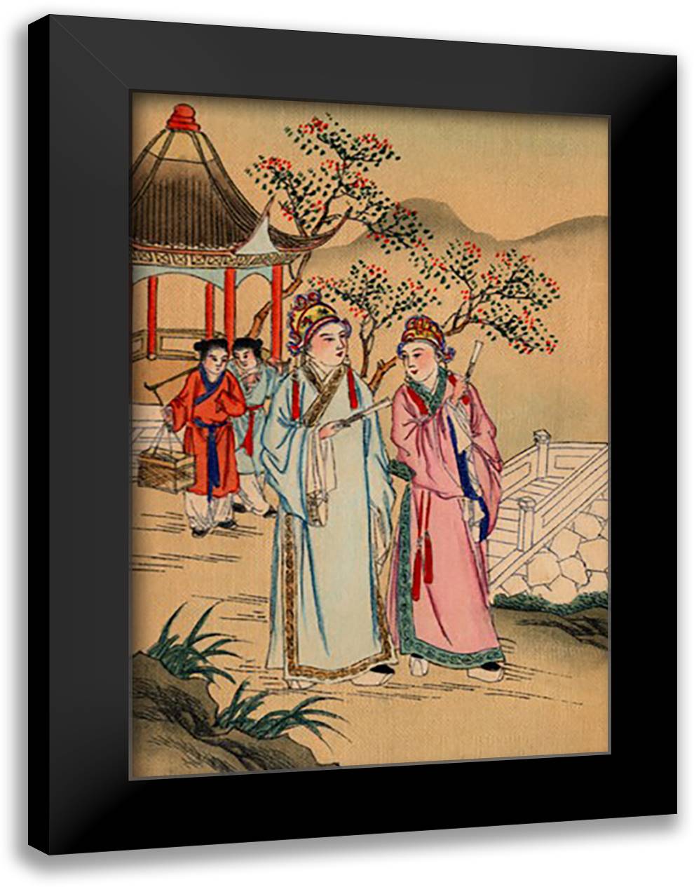Near the Pagoda 16x22 Black Modern Wood Framed Art Print Poster