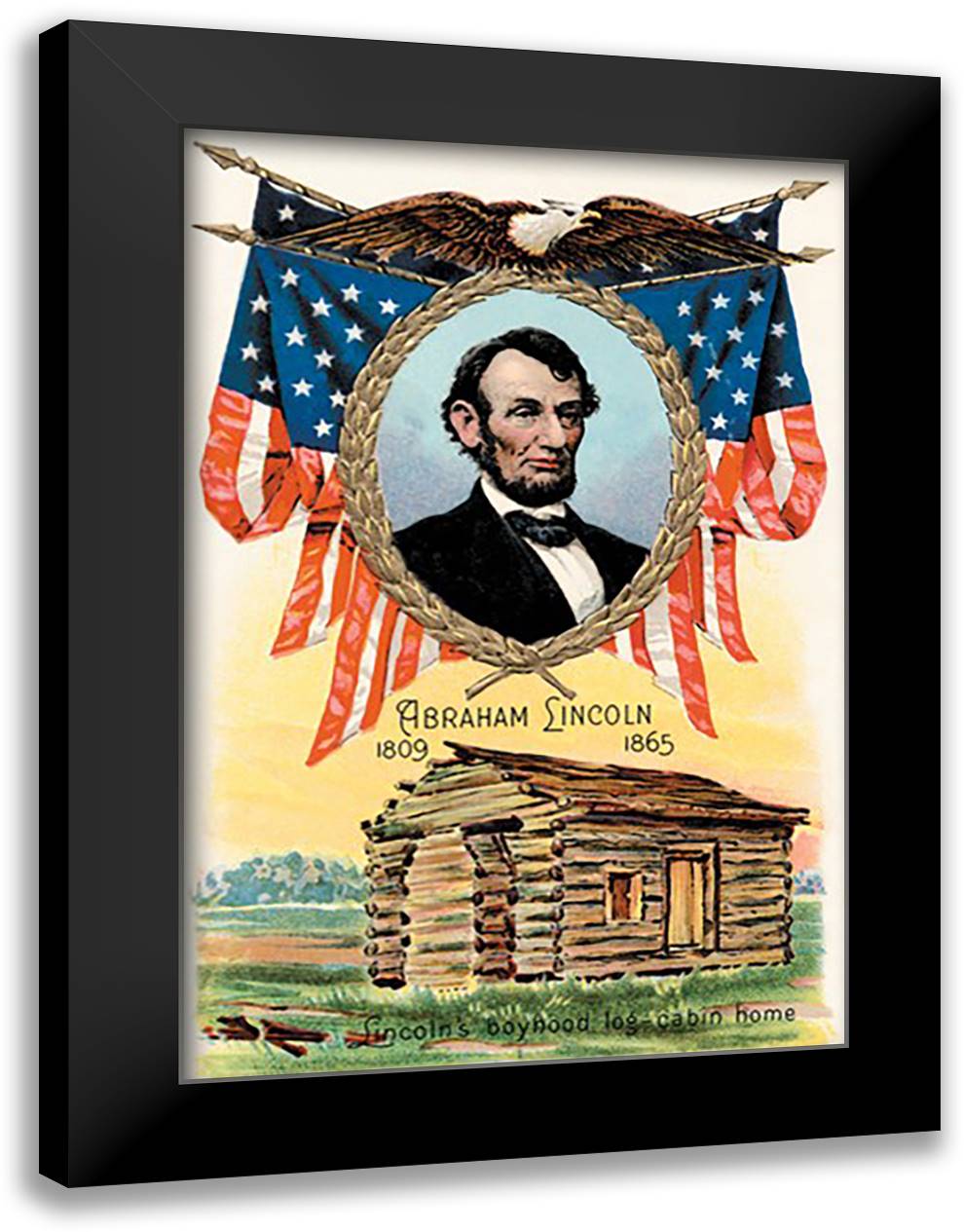 Lincoln's Boyhood Log-Cabin Home 16x22 Black Modern Wood Framed Art Print Poster
