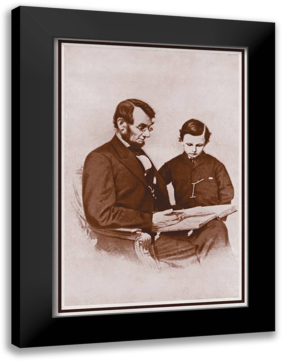 Lincoln and his Son, Tad 16x22 Black Modern Wood Framed Art Print Poster