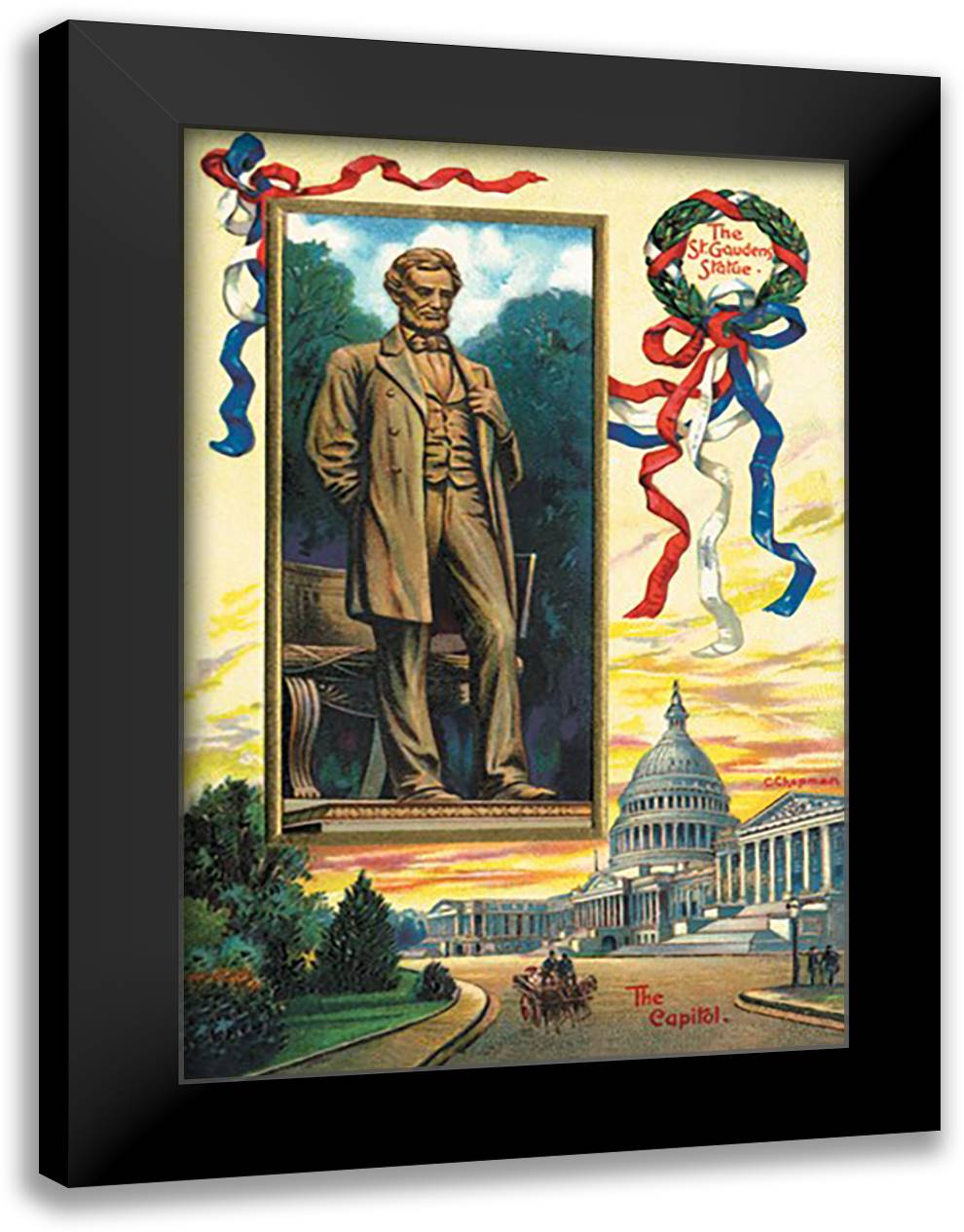 St. Gaudens Statue and the Capitol 16x22 Black Modern Wood Framed Art Print Poster by Chapman, C.