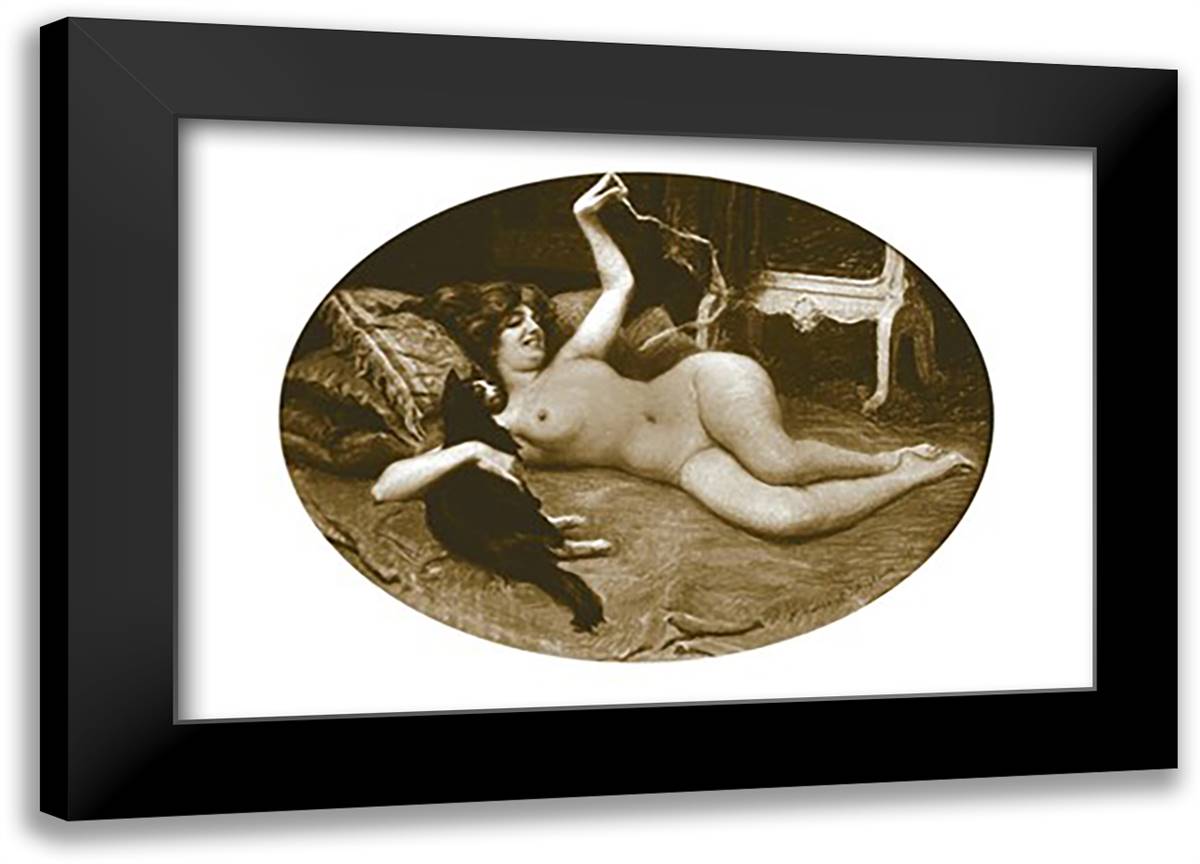 Nude with Cat 22x16 Black Modern Wood Framed Art Print Poster