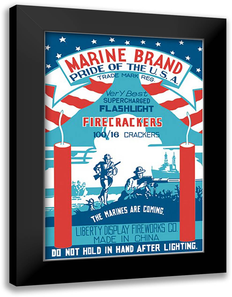 Marine Brand Firecrackers 16x22 Black Modern Wood Framed Art Print Poster