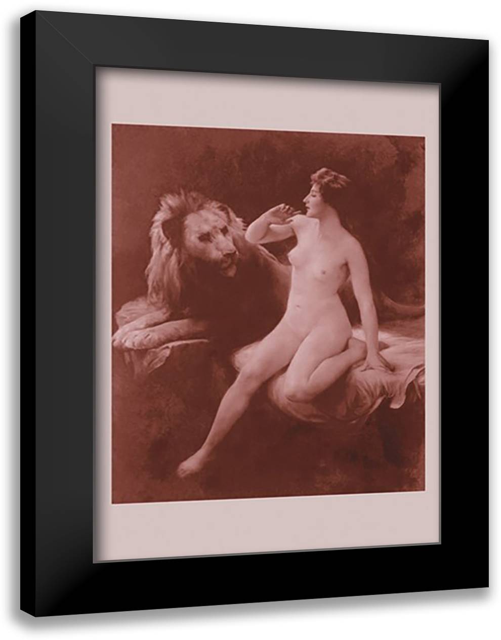 Nude with a Lion 16x22 Black Modern Wood Framed Art Print Poster by Tabary, Emile